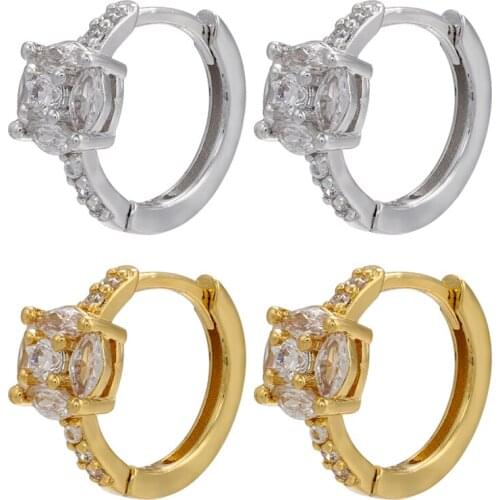 ZHUKOU gold silver color flower small hoop earrings for women cubic zirconia round hoop earrings Popular jewelry wholesale VE450