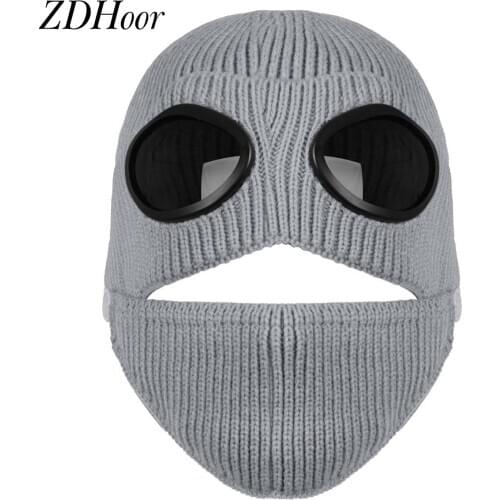 Unisex Women Men Aviator Hat Autumn Winter Warm Woolen Yarn Cap Fashion Pilot Headgear Elastic Knit Bonnet with Mask and Glasses