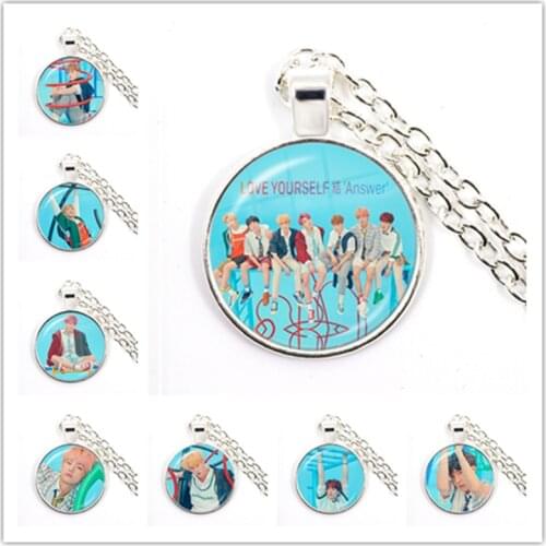 Army Bomb Kpop 25mm Glass Cabochon Pendant Necklace BT21 Jewelry K-pop Boys Accessories For Bigbang Fans Album Love Yourself