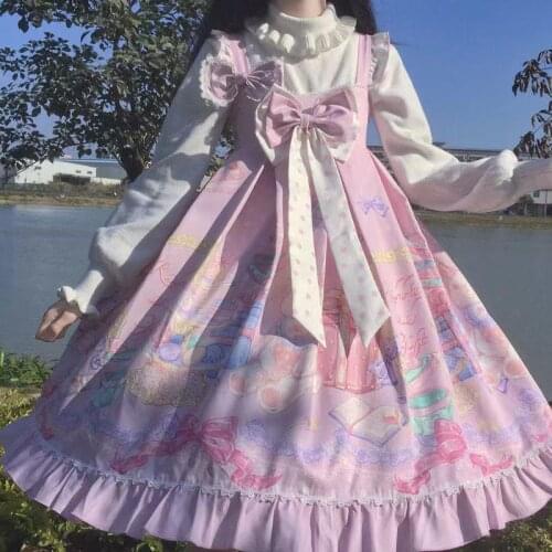Japanese Kawaii Lolita Dress Pink Retro Gift Party Vintage Lolita Jsk Dress Women Princess Sweet Sleeveless Bowknot Dresses