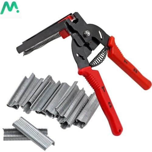 1Pc Red Hog Ring And 600 Nails Staples Ploutry Cage Pliers Fence Wire Ringer Gabion Mesh Fastening Clamp Installation Tools