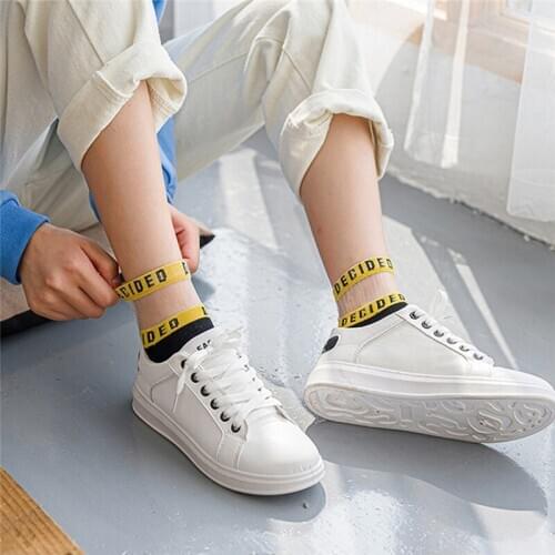 Women Summer Socks Lace Transparent Letter Patchwork Solid Color Comfortable Breathable Female Socks Fafshion