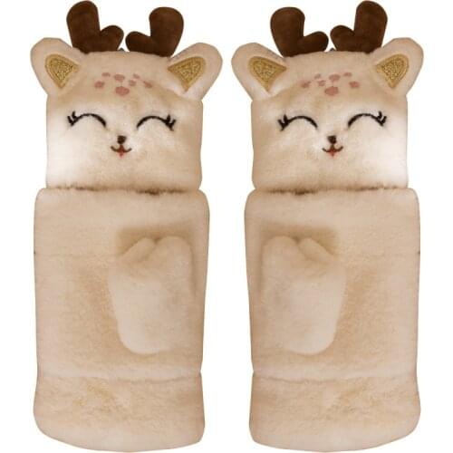 2021 Women Winter Gloves Warm Fingerless Fur Velvet Mittens Cute Cartoon Deer Soft Half Finger Plush Gloves Girls Christmas Gift