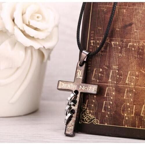 1 Pcs Fashion Japanese Anime Death Note Letter L Cross Metal Pendant Necklace Black Metal Necklace Action Figure Toys Gifts