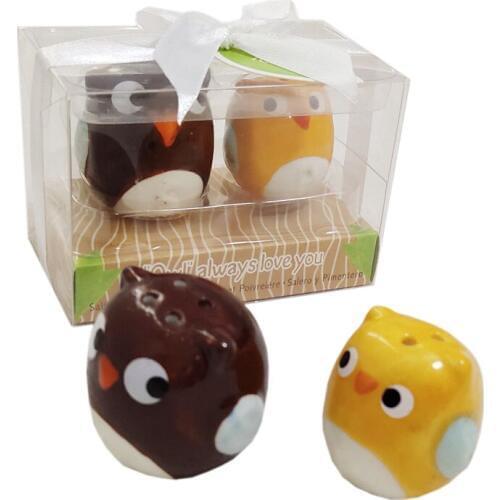 200pcs=100pairs/lot Wedding and Baby shower souvenirs cruet favor of Owl Ceramic Salt and Pepper Shakers christening gift