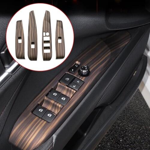 4pcs ABS Peach Wood Grain Door Window Lift Switch Button Panel Cover Trim Frame Car Fit For Toyota Camry 2018 2019