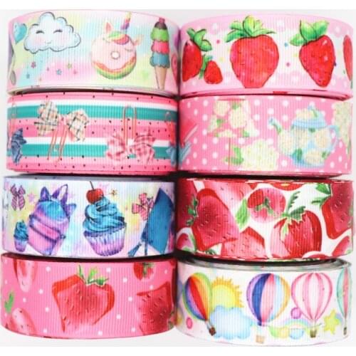 50 Yards 1" 25MM Grosgrain Ribbon Strawberry Printed Ribbon For Hair Bows DIY Crafts Handmade Accessories M20042001
