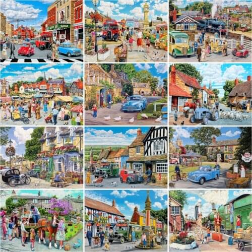 HUACAN 5D Diy Diamond Painting New Arrivals Town Scenery Mosaic Embroidery Cross Stitch Wall Art Home Decoration