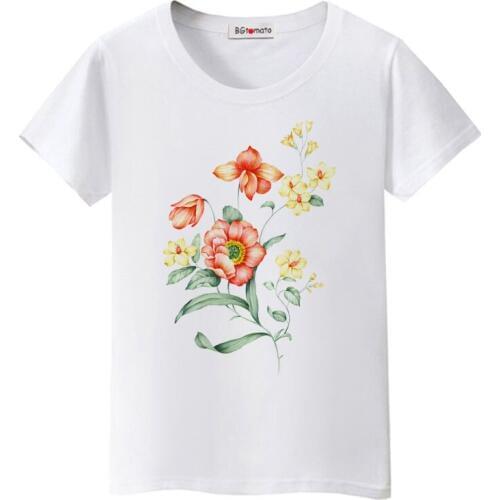 BGtomato beautiful flowers t shirt women classical haut femme gothic streetwear summer top graphic t shirts clothes women