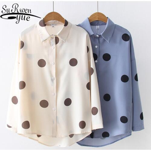 New Korean Long Sleeve Blusas Mujer De Moda 2021 Spring Autumn Women Blouses and Tops Wave Point Regular Women Shirts 6715 50