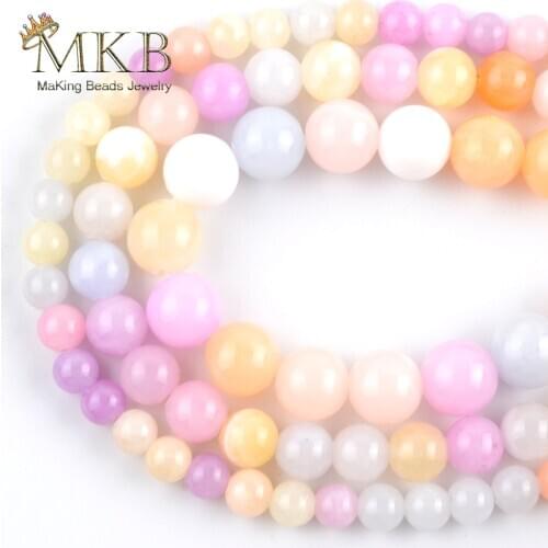 Natural Stone Color Jades Beads For Jewelry Making 4mm-12mm DIY Bracelet Necklace Loose Round Jewellery Wholesale Strand 15"