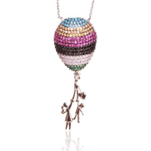 925 Sterling Silver Mom Kid Holding Colorful Balloon Elegant Ladies Pendant Daily Jewelry Chain Necklace Gift for Women Birthday