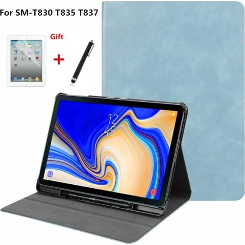 Case Pencil Holder For Samsung Galaxy Tab S4 10.5 inch T830 T835 T837 SM-T830 SM-T835Smart Cover Funda Tablet Shell +Film+pen