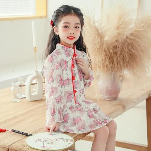 Kids Clothes Girls Dress 2021 Spring Children Clothes Chinese Style Tang Suit Long Sleeve Princess Dress Cheongsam Vestidos