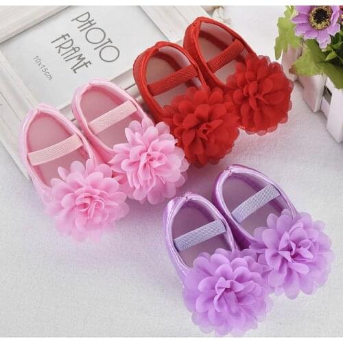Toddler Kid Baby Girl Chiffon Flower Elastic Band Newborn Walking Shoes Soft First Walking Shoes For Newborn Baby Pour Bébés