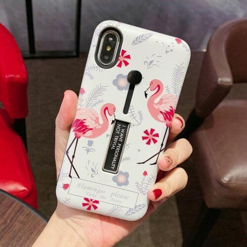 Diffrbeauty Cartoon Holder Phone Case Coque For iPhone 6 6S Plus X XR 5 SE Plus Cute Flamingo Floral Cover For iPhone 8 7 Plus