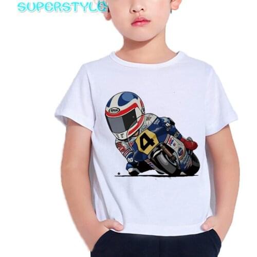Kids Sports Motorcycle Mobile Bike Printed Short Sleeved White T Shirts Camiseta 1 To 9 Years Toddler White Boys Tops,dHKP476