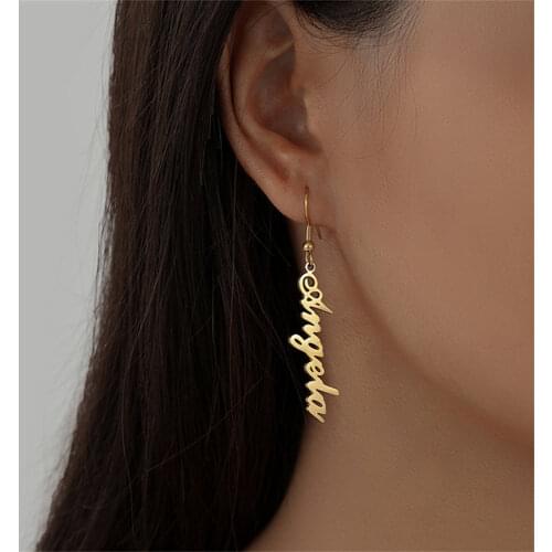 Personalized Earrings For Women Custom Name Letter Vertical Ear Studs Stainless Steel Jewelry Fashion Birthday Gifts