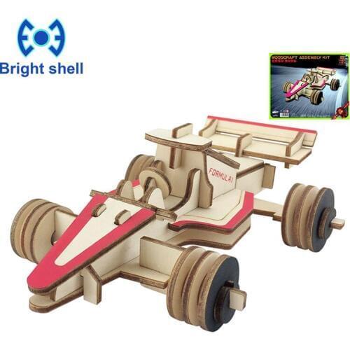 Creative DIY Laser Cutting 3D Racing car Wooden Puzzle Learning Educational Toy Game Assembly Toys for Children Jigsaw Kids Toys