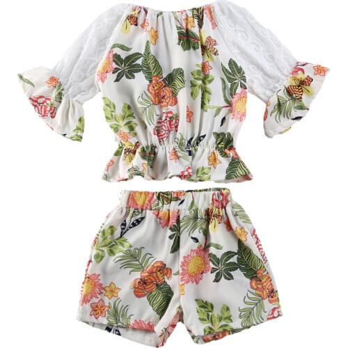 Summer Baby Girl T-shirt Long Flare Sleeve Chiffon Top +Shorts Baby Girl Outfits Sweat Wear Causal Toddler Baby Girls Clothes