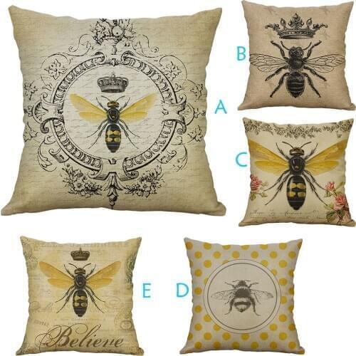 European style Retro Small Bee Linen Pillow Home Car Cushion Cover 2019 New 45*45cm/40*40cm Cushion Covers