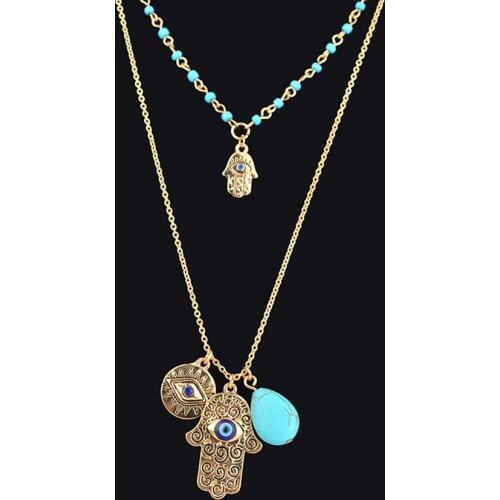 Accessories wholesale hoard of the hand of Fatima Turkey necklace multi-layer chain necklace sweater blue eyes