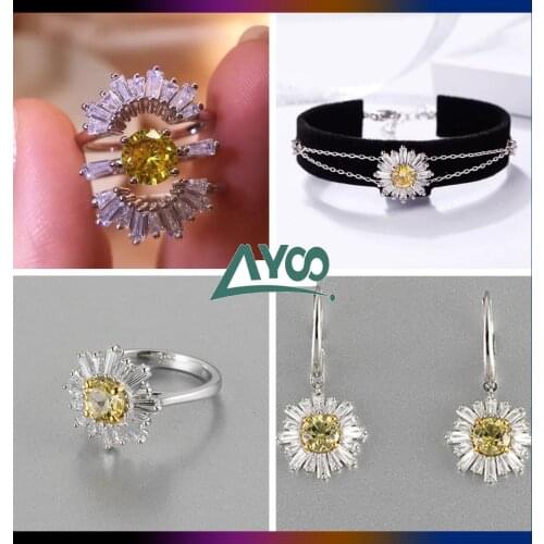 SWA Fashion Jewelry 1:1 ,Charming SUNSHINE Sun Flower Earrings Necklace Bracelet Ring For Women Elegant Gift Party With Logo