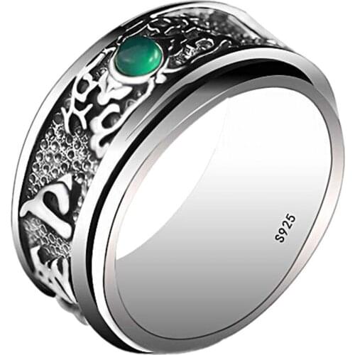 2020 100% real S925 pure Silver Jewelry Thai Silver Exquisite Personality Mens Six Words Mantra Turning Ring Good Luck Man Ring