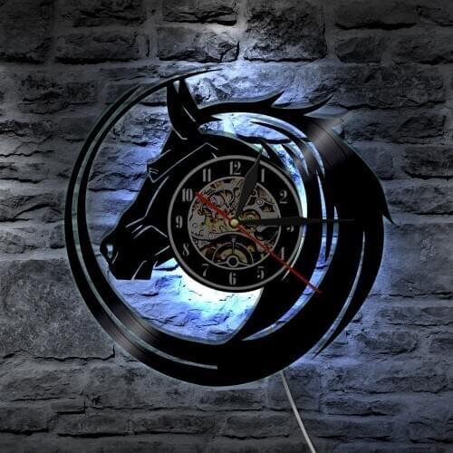 Black Horse Wall Clock Modern Design Vinyl Records Wall Clocks Wall Home Decor Vintage Gift For Wildlife Animals Horse Lover