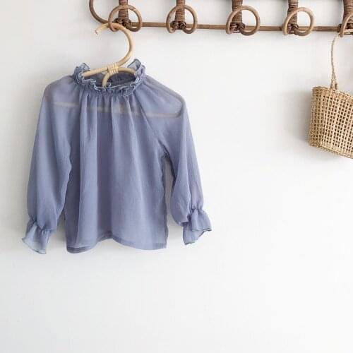 Princess Girl autumn new pure color fungus edge Chiffon doll shirt girl baby sweet top girls clothes girls shirts