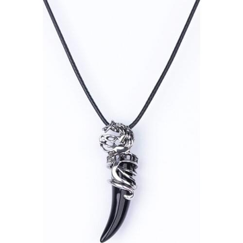 New Punk Cool Brave Men Wolf Teeth Pendant Necklace Women Men Lucky Jewelry Retro Natural Stone Tooth Amulet Pendant Necklace