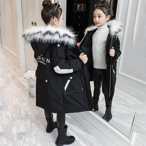 New 2021 Winter Clothes For Girls Down Cotton Parkas Casual Warm Mid-length Style Girls Outerwear For 4-13 Year Hooded Girl Coat