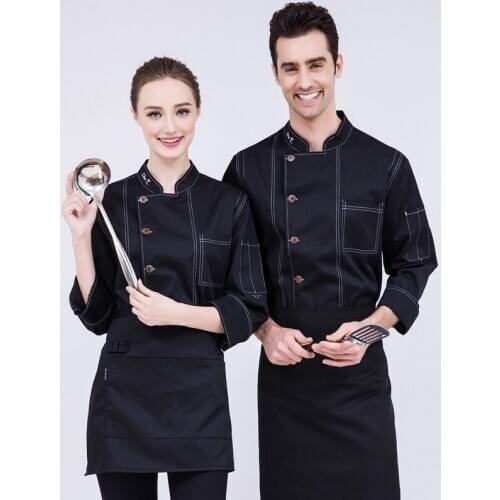 Chef Wearing Long-sleeved Hotel Cook Uniform Cake Room Noodle Kitchen Men Women Canteen Work Clothes Plus Size Jacket H2005