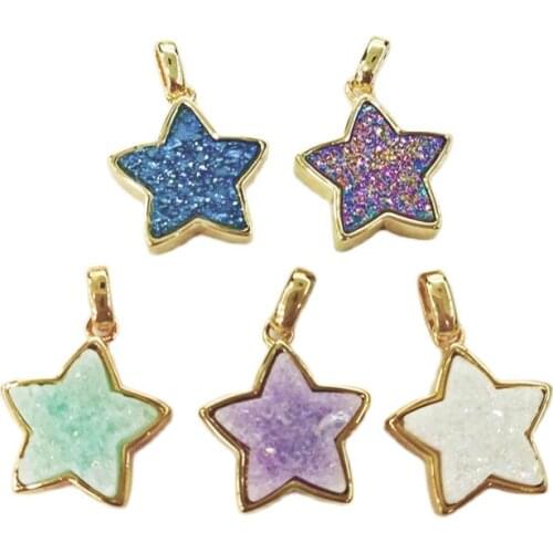 Wholesale stone jewelry Tiny star shape stone pendant Dyed geode stone pendant fashion druzy stone jewelry Gift