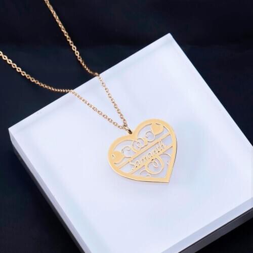 Personalized Heart Necklace Stainless Steel Customized Nameplate Necklaces Gold Stainless Steel Jewelry women For Birthday Gift