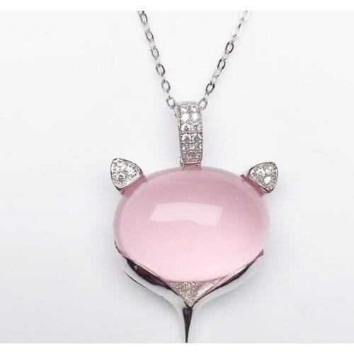 Natural real rose quartz fox style pendant Per jewelry 15*20mm 13ct gemstone 925 sterling silver Fine jewelry X216274