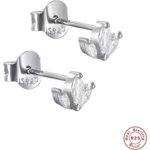 Simple Fashion Marquise White Zircon Earrings Dainty Cute Small Stud Earrings For Women Wedding Jewelry 925 Sterling Silver Gift