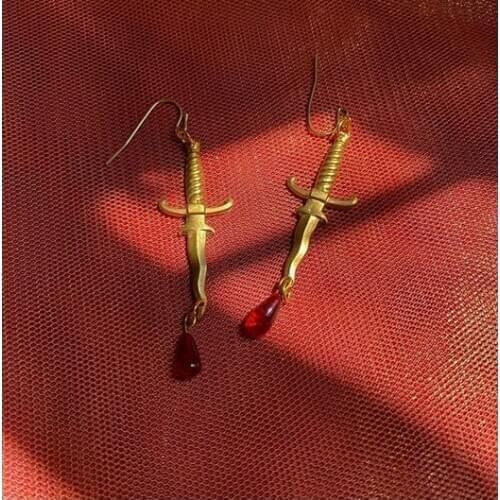 Dagger Earrings with Red Blood,Knife Earrings,red Drop Earring,horror Jewelry