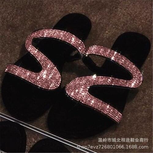 Summer Ladies Flat Gold Glitter Slippers Casual Flip-flops Non-slip Outdoor Beach Sandals Sexy Crystal Slippers Large Size 35-43