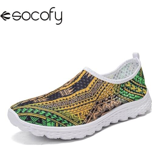 SOCOFY Women Large Size Sneakers Bohemian Unique Style Pattern Net Cloth Breathable Slip Resistant Casual Running Shoes Sneakers