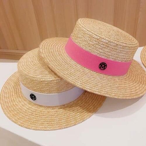 7cm Wide Brim Floppy Girls Straw Hat Flat Top Sun Hat Beach Women Summer Hat UV Protect Travel Cap Lady Cute Hat Female New