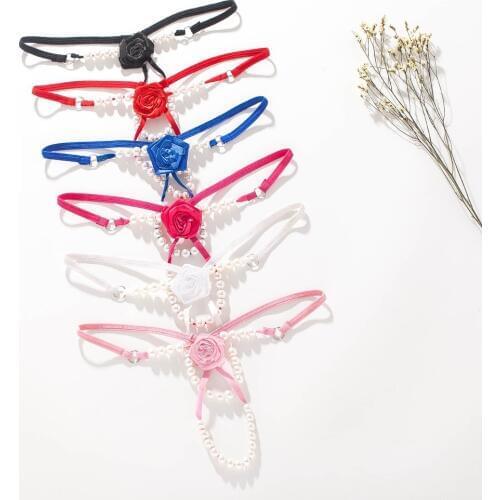 M/L/XL Plus Size Lingerie Women Sexy Crotchless Panties Rose Flower Tangas Open Crotch Pearl Thongs G strings For Sex Underwear