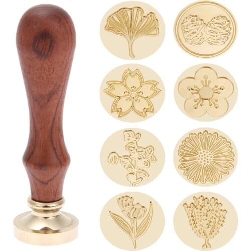 Rosewood Handle Sealing Wax Stamp Antique Plant Pattern Tokens for Documents Wedding Invitations Customs DIY Crafts