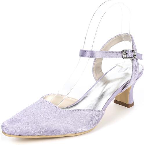 Creativesugar Pointed toe lace D'orsay ankle strap med hoof heel lady elegant prom party bridal wedding shoes pumps lavender