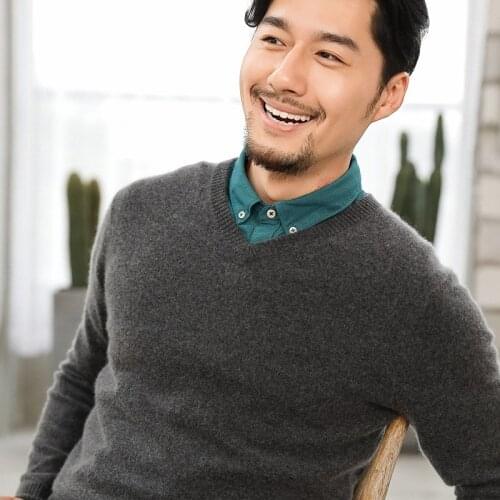 High-Grade New Spring Autumn 100% Cashmere V-Neck Sweaters Winter Fashion Clothing Mens Solid Color Slim Fit Men Pullover Knit