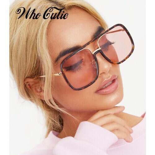 WHO CUTIE 2018 Oversized Square Sunglasses Women Brand Designer Fashion CRYSTAL Big Frame Lady Flat Top Sun Glasses Shades OM441
