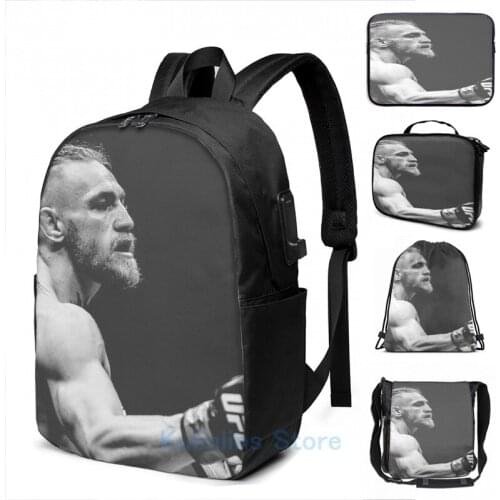 Funny Graphic print Conor McGregor USB Charge Backpack men School bags Women bag Travel laptop bag