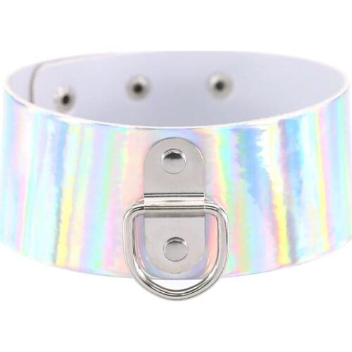 D shape Punk laser PU Leather Choker Women Sexy bar Neck width Wear Chockers can be adjusted collar Jewelry Necklace