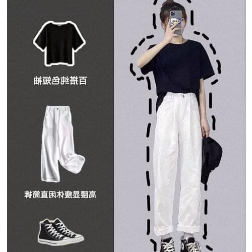 2021 Suit Womens Summer New Style Korean Loose Blouse + High Waist Casual Pants Suit