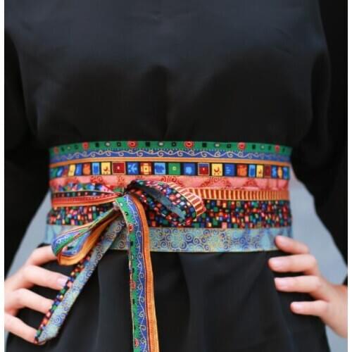 Womens runway fashion vintage print cotton linen Cummerbunds female Dress Corsets Waistband Belts decoration wide belt R1084